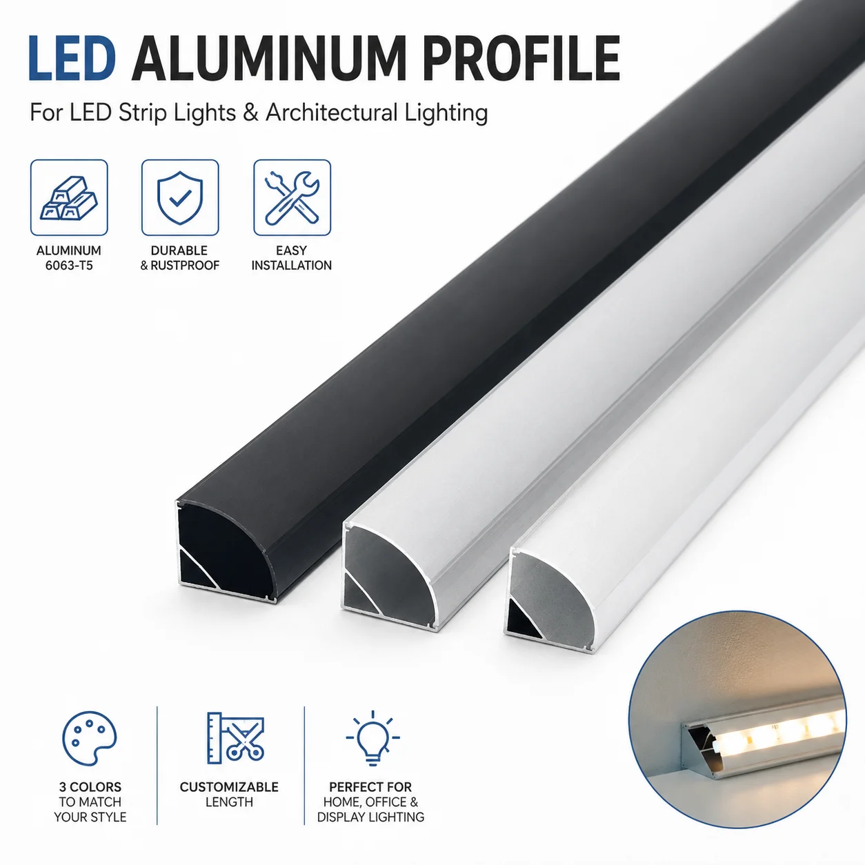 50cm V-shaped Perfil Aluminio Led Corner Aluminium Profile Channel Holder for LED Strip Light Bar Cabinet Lamp Kitchen Closet