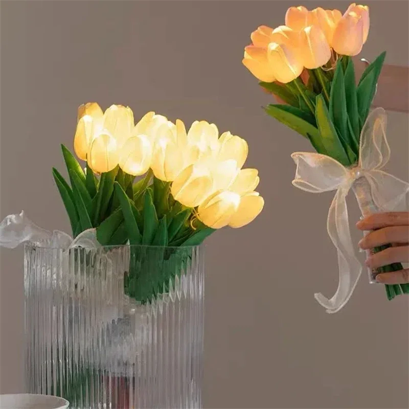 15 Stuks Tulpen Met Led Licht Kunsttulpenbloemen Tafellamp Tulpen Boeket Nachtlampje Moederdag Cadeau Voor Huisdecoratie