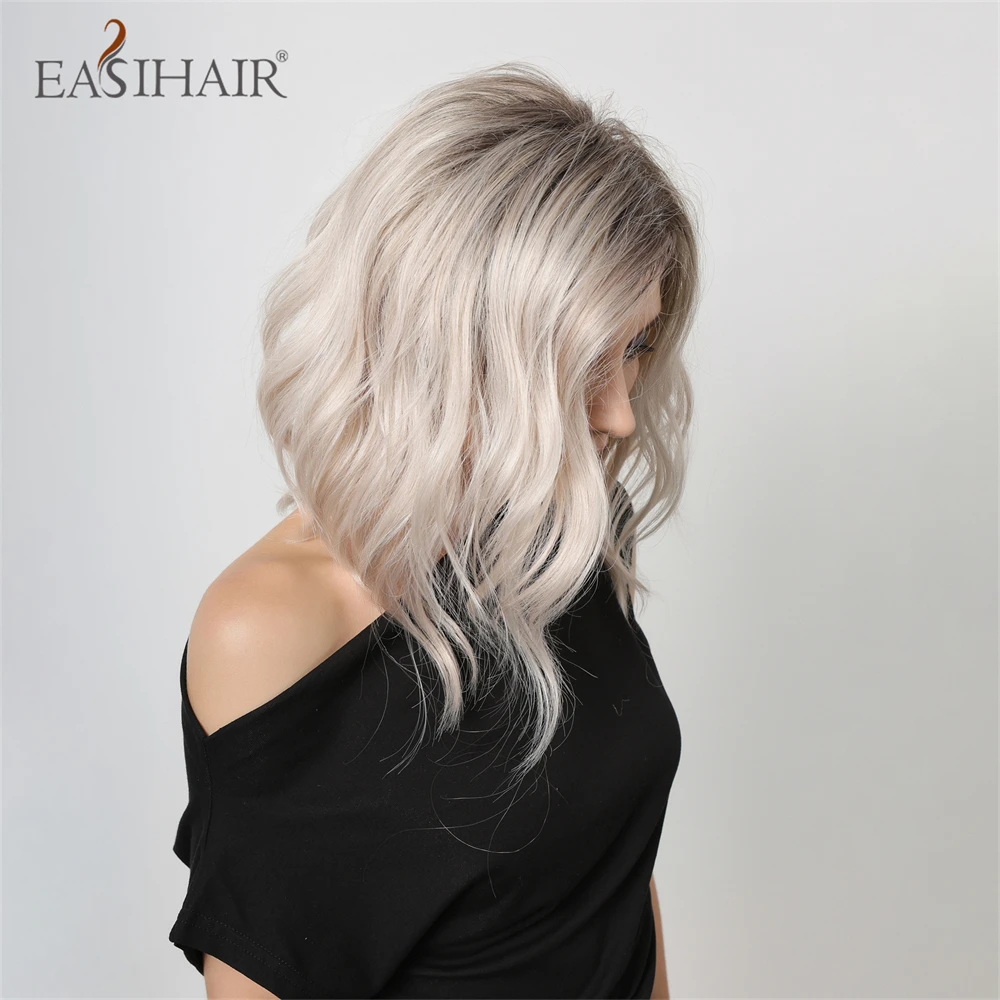 Easyhair krótka, koronkowa z przodu peruki syntetyczne brązowy blond perwersyjne kręcone falowane włosy peruki dla kobiet Balck codziennie odporne