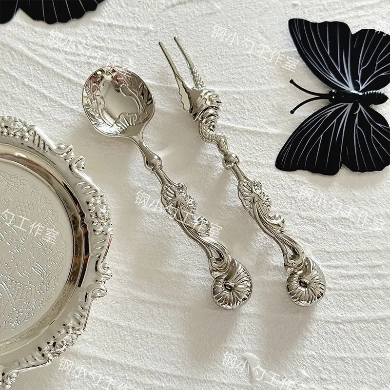 Stainless Steel Conch Spoon Fork Set,Pain Bag,IDY Accessory,High Aesthetic Value,Gu Mei Posing Prop,Coffee Spoon Dinnerware Set