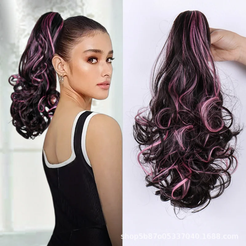 New Waterfall Half-Up High Ponytail Highlighted Curly Hair Natural Fluffy Claw Clip Wig Clip view 5