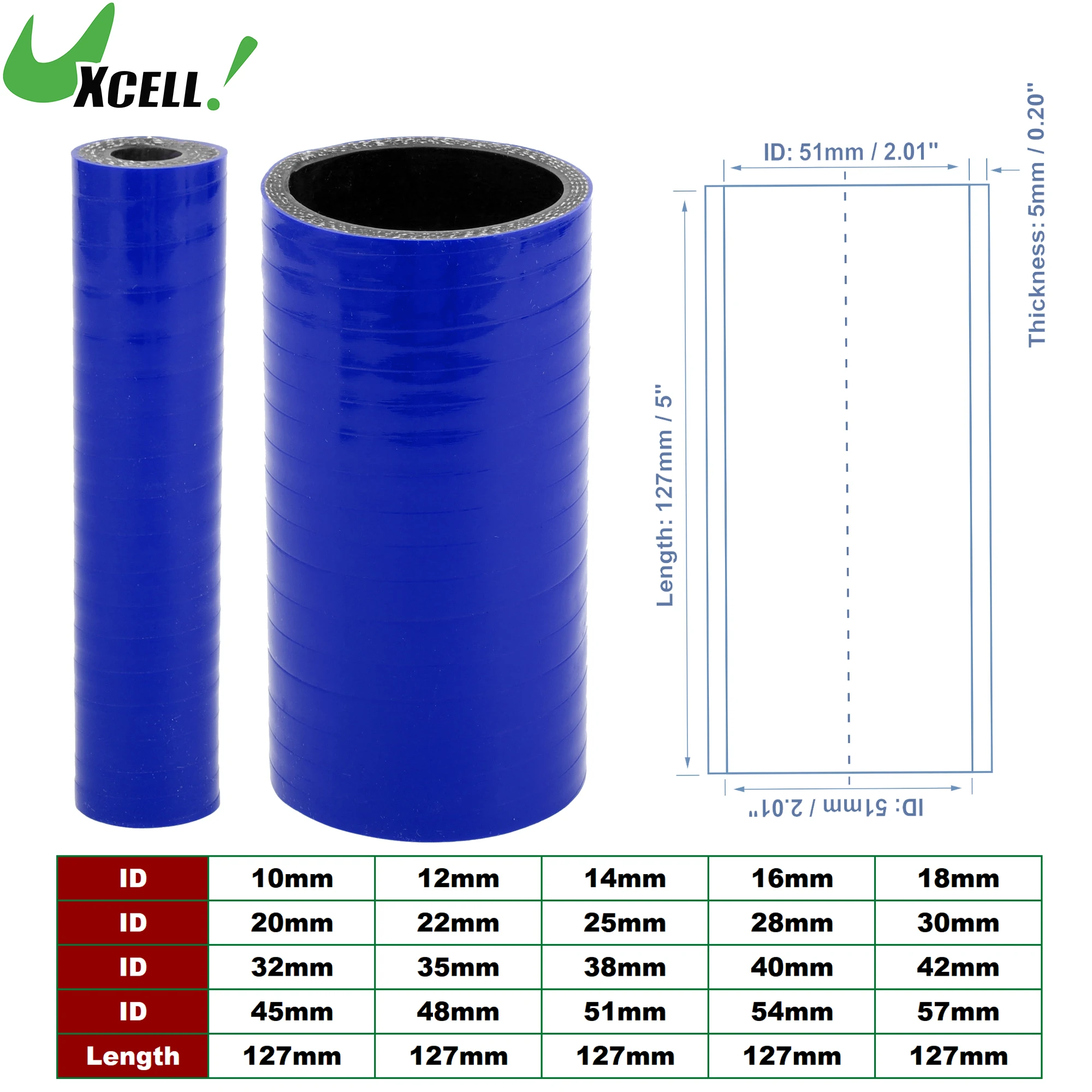 

UXCELL 10/12/14/20/22/25/28/30/32/40/42/45/48/54/57mm ID 127mm Long 0 Degree 4-Ply Reinforced High Temp Car Silicone Hose