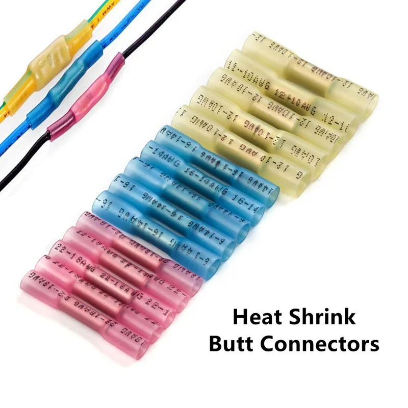 10/20/30/50PCS Heat Shrink Butt Wire Connectors Waterproof Insulated Automobile Wire Cable Crimp Terminals 26-10 AWG 0.3-6.0mm2