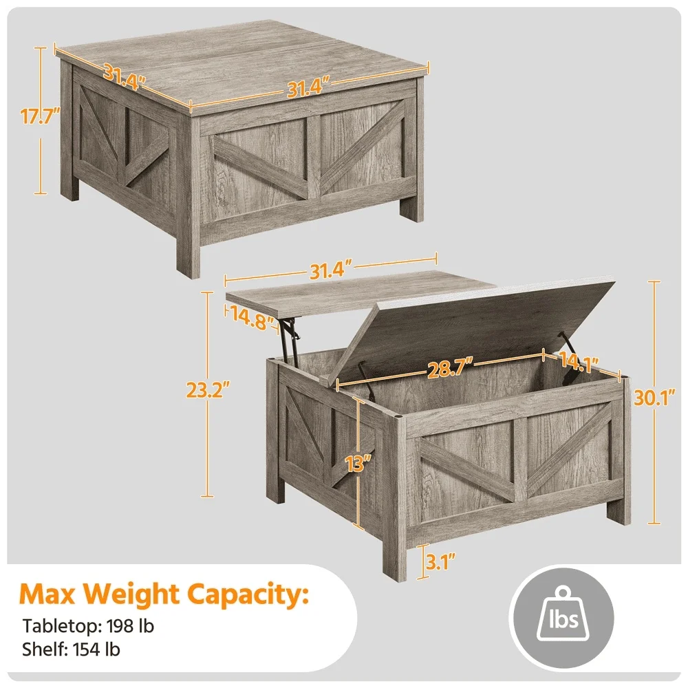 Rustic Lift-Top Coffee Table with Hidden Storage Gray MDF Compact Multifunctional Living Room Furniture Small Spaces