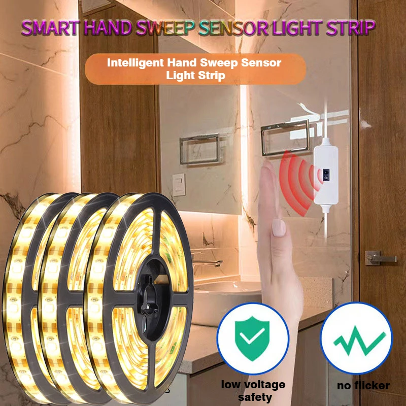 USB LED Lights Strip DC 5V LED Strip Smart Dimmer Hand Scan Sensor Switch Control Backlight Tape TV Christmas Lamp Room Decor