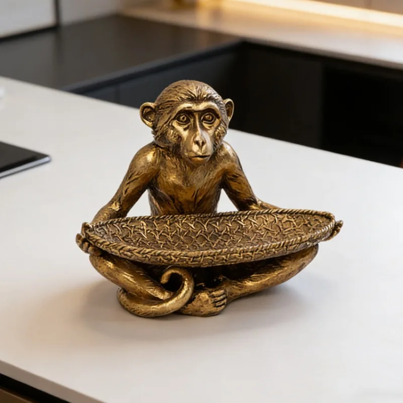 Nordic style creative retro golden monkey jewelry plate storage fruit plate home hotel dining table animal decoration craft