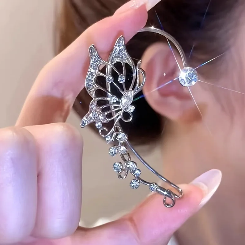 2024 neue Luxus funkelnde Zirkon Kristall Ohr clips koreanische unregelmäßige Schmetterling Ohr manschette Clip Ohrringe für Frauen Hochzeits schmuck