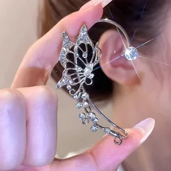 2024 New Luxury Sparkling Zircon Crystal Ear Clips Korean Irregular Butterfly Ear Cuff Clip Earrings for Women Wedding Jewelry
