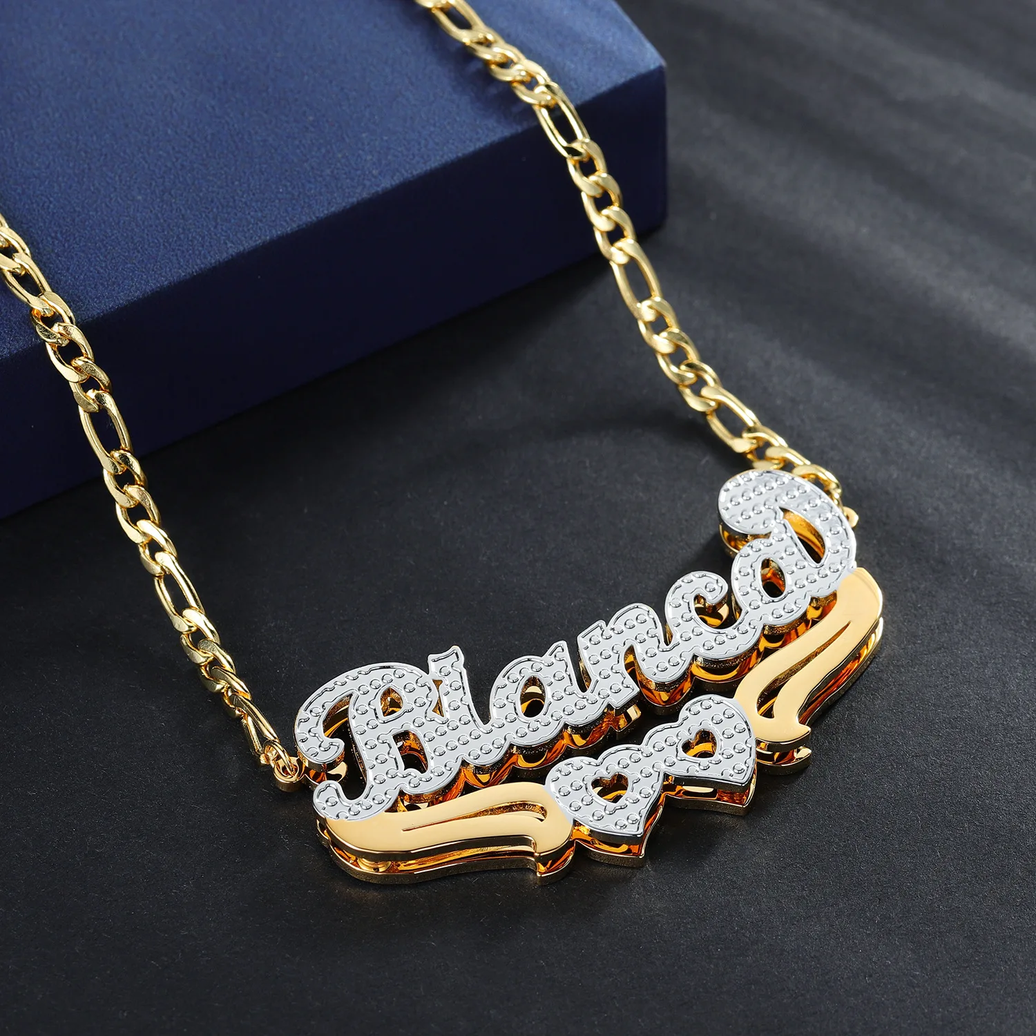 

DOREMI Figaro Chain Gift Jewelry Customized Heart Pendant Necklace Waterproof Personalized Name Letters Two Tone Color Necklace