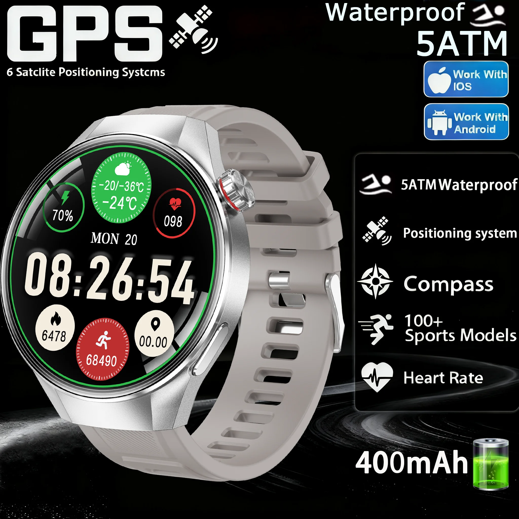 

Новинка 2025 года, уличные военные GPS-спортивные умные часы для мужчин, встроенный двухдиапазонный компас GNSS, альтиметр, 5 АТМ, умные часы с Bluetooth-вызовом