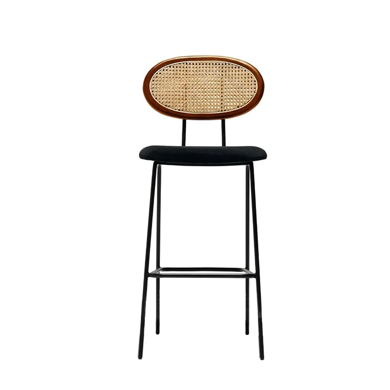 Vine Woven Backrest Bar Chair Leisure American Coffee Shop Front Desk,Minimalist Designer High Chair Sillas Furniture