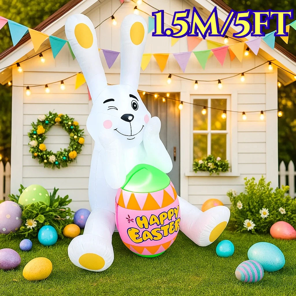 

Счастливой Пасхи, надувные игрушки, 1,5 м/5 футов, обнимающее лицо кролика с яйцом, открытый двор, сад, неожиданная модель, украшения, домашний декор, подарок