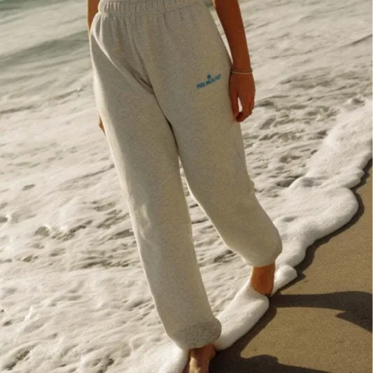 핑크 퍼프 스웨트팬츠 캐주얼 스포츠 바지 유럽 스타일 허리 밴딩 트리플 아세테이트 섬유 100% 여성 패션