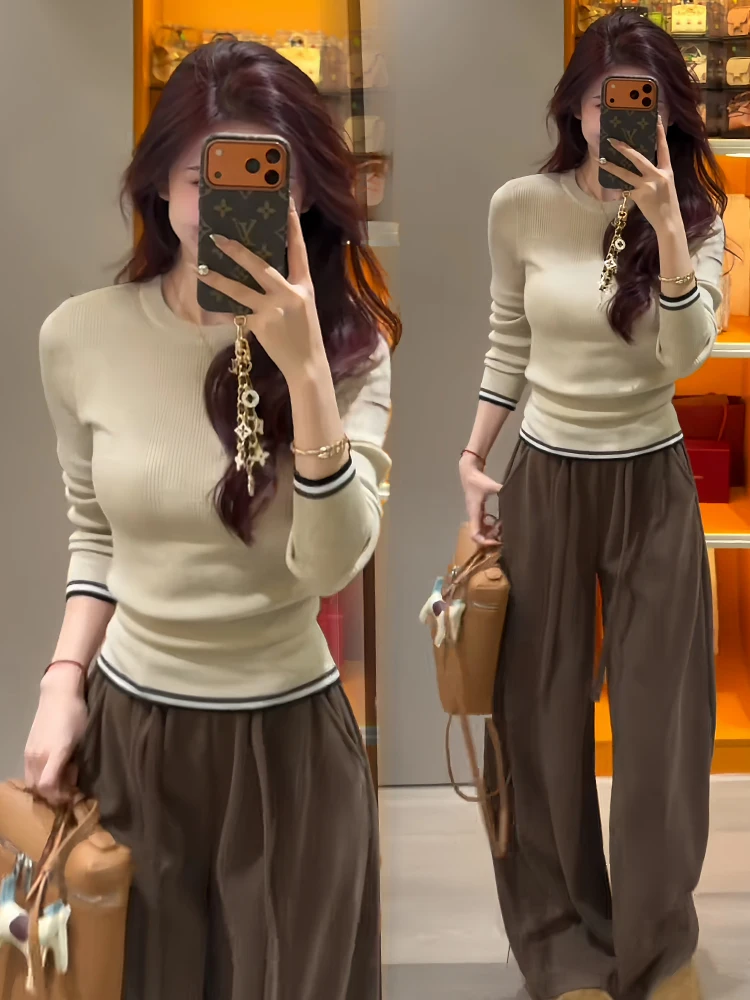 

Faionable Color Blo Long Sve Knitted Sweater Women's Autumn New Sle Small Size Ele Versatile Anti-Aging Top