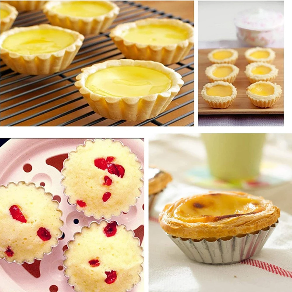 20/10pcs Reusable Non-stick Ripple Egg Tart Mold Aluminum Alloy Flower Shape Cupcake Mold Pudding Jelly Mold Muffin Baking Cup