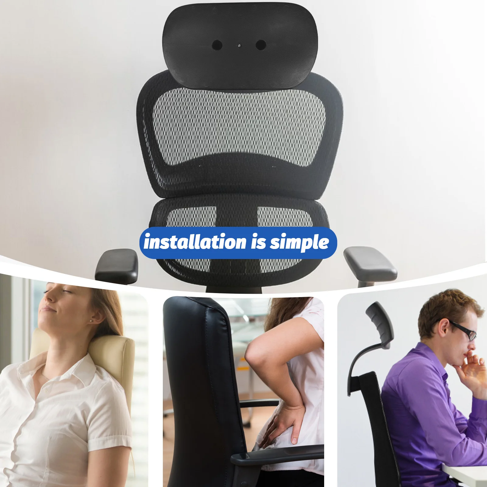 

Office Chair Backrest Black Headrest for Desk Typing Computer Attachment Lumbar Support Universal Replacement Stylish