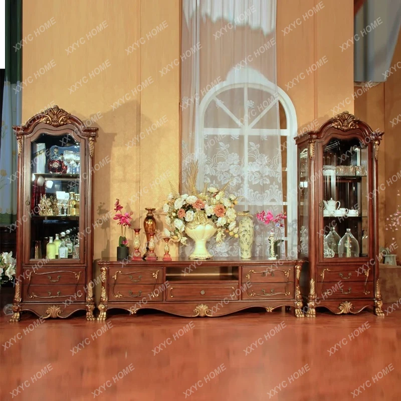 X-S log carved TV living room floor cabinet  audio-visual cabinet bedroom storage square whole chest cabinet HG