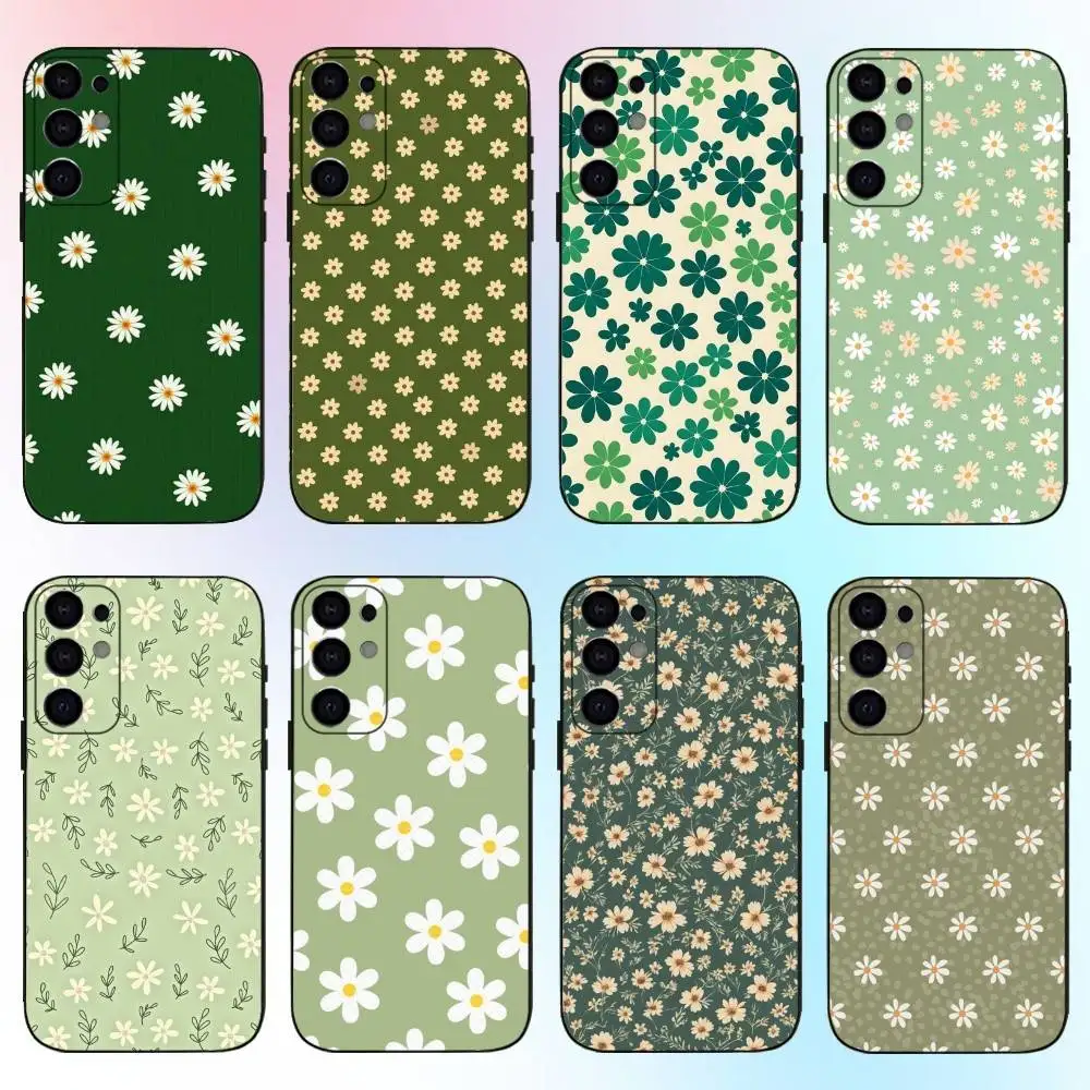 

Small Green Flower Pattern Phone Case For Samsung S25,S24,S21,S22,S23,S30,Ultra,S20,Plus,Fe,Lite,Note,10,9,5G Black Cover