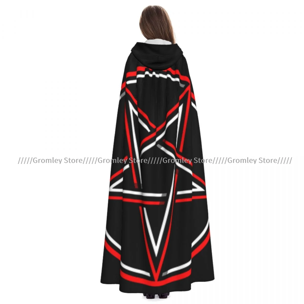 

Witch Long Hooded Robe Pentagram Symbol Halloween Cloak Cosplay Costumes for Adult