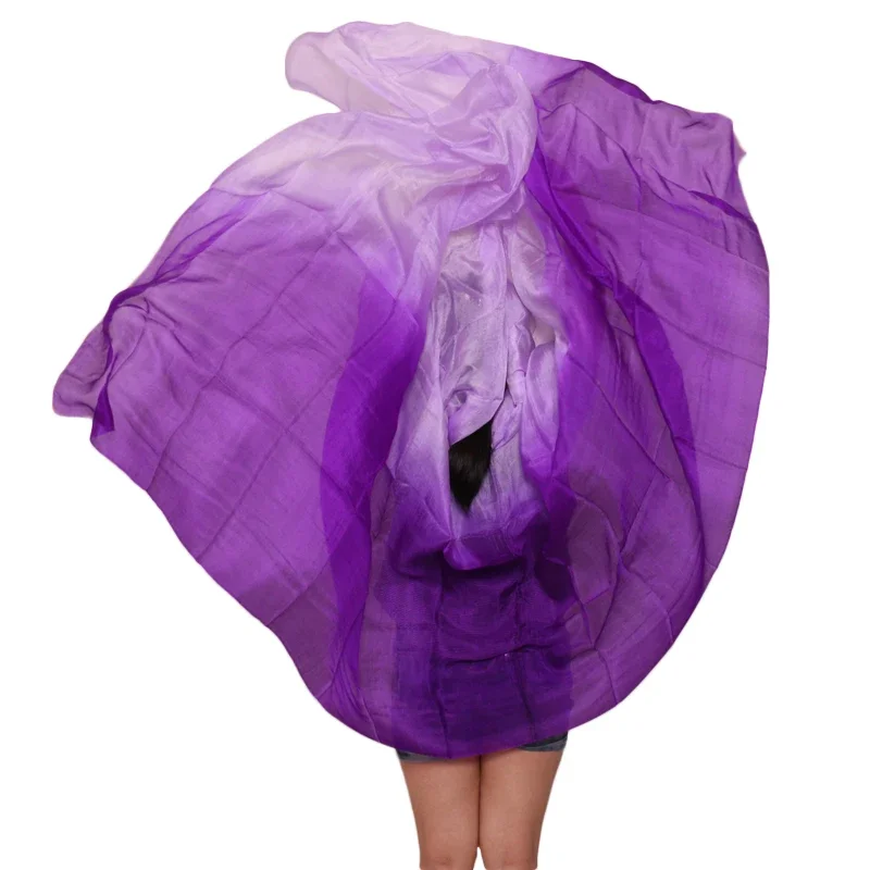 100% الحرير الحقيقي الرقص الشرقي الحجاب 250/270*114 سنتيمتر التدرج اللون الأرجواني الضوء الأرجواني صبغ اليد الرقص اكسسوارات الحرير الحجاب مخصص #2