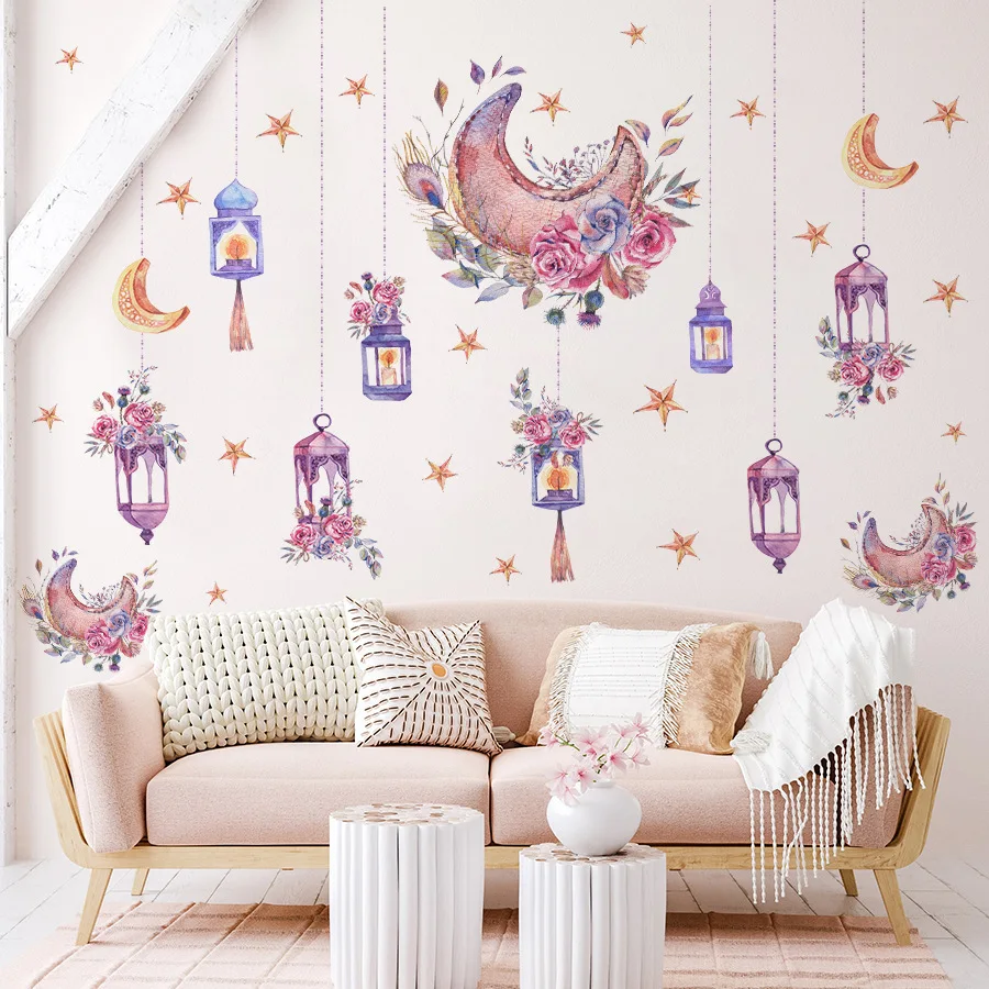 Selbstklebende Wandaufkleber mit Stern- und Mond-Anhänger für Zimmer im Mädchenstil, Schlafzimmerdekoration, Wandaufkleber