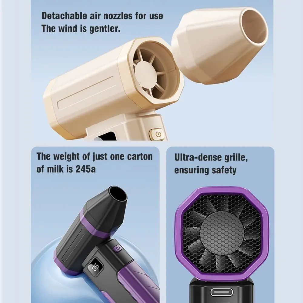 450000RPM Mini Turbo Jet Fan LED Display Lighting Lamp Electric Dust Blower 5 Gears Speed Adjustable Rechargeable