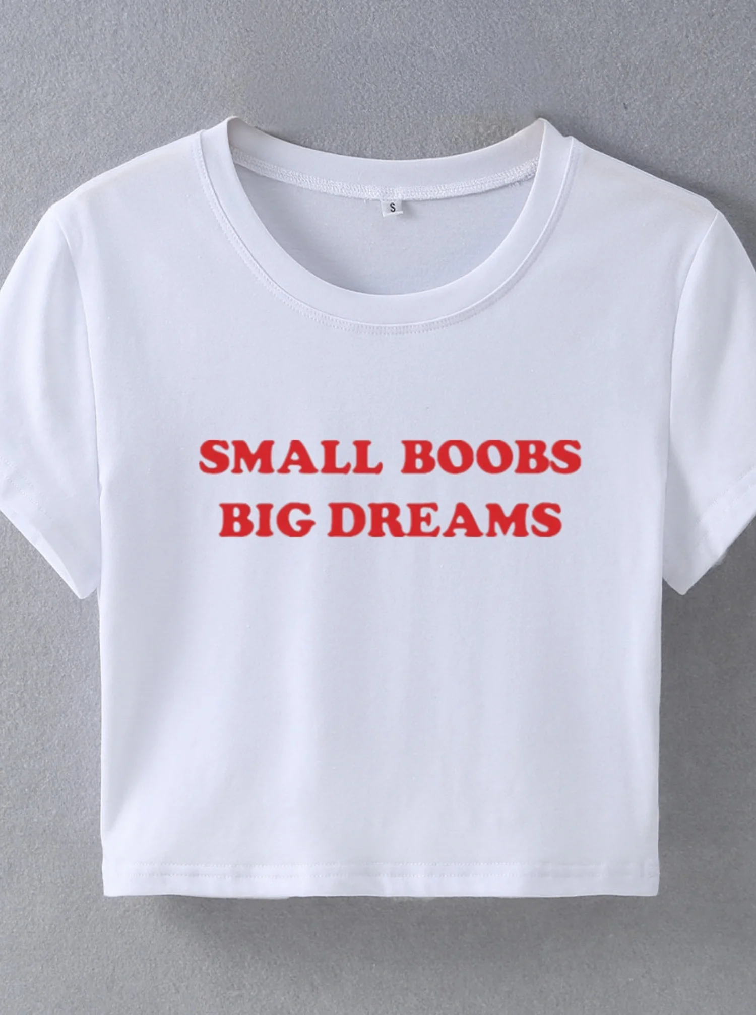 الثدي الصغيرة أحلام كبيرة مضحك الكلمات قائلا المرأة المحاصيل القمم موضة المحملة السببية Laides الإناث قصيرة الأكمام س الرقبة تي شيرت #3