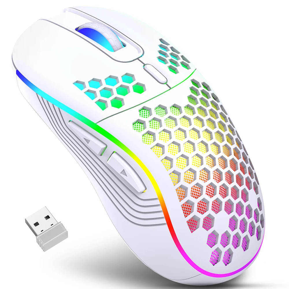 2.4G Wireless Gaming Mouse RGB Lighting Charging Mouse with Adjustable DPI Ergonomic Honeycomb Design Mice for Desktop Laptop