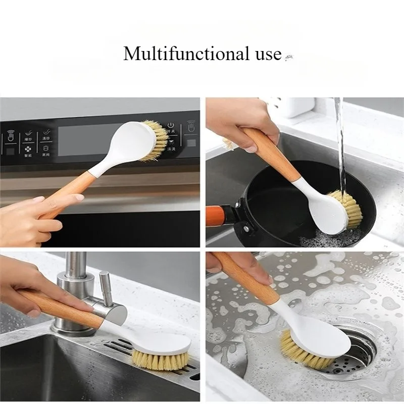 1/2/5/10PCS Multi-Functional Household Long Handle Pan Brush Non-Oil Resistant High Temperature Wood Handle Cleaning Brush