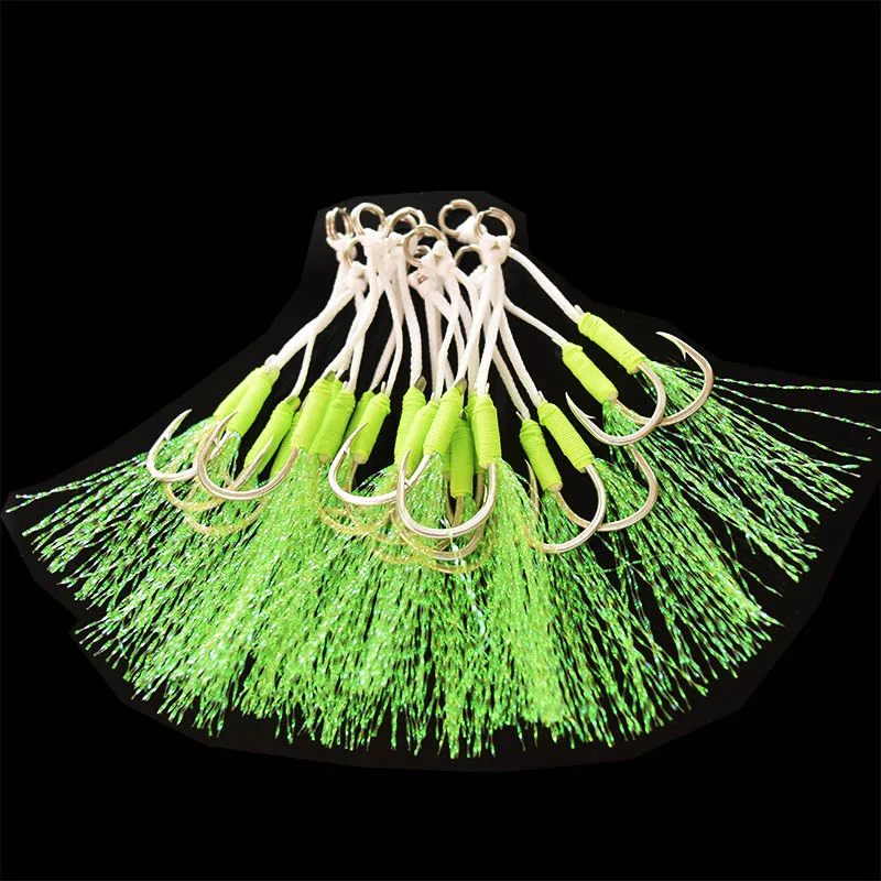 5pcs / Bag Szie 10 To 20 Luminous High-carbon Steel Slow Jigging Assist Double Fishing Hooks For Salt  Water