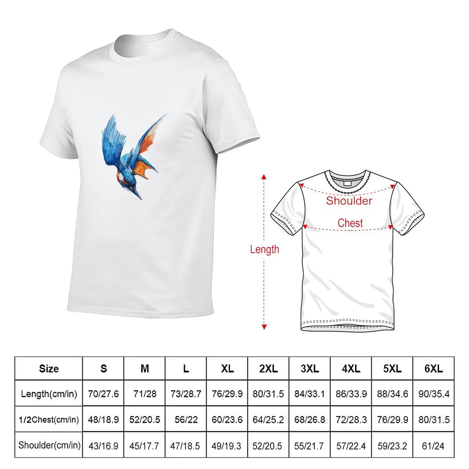 New Kingfisher Dive Watercolour (White) T-Shirt summer top vintage clothes anime clothes t shirt men