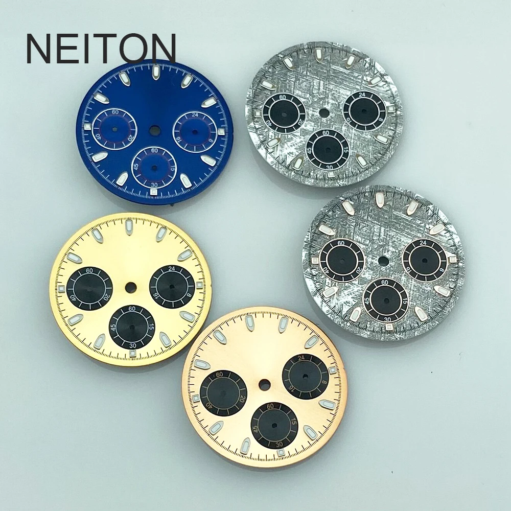 

Циферблат для часов NEITON 29,8 мм, синий, серый, розовый, золотой циферблат, синие светящиеся кварцевые часы VK63