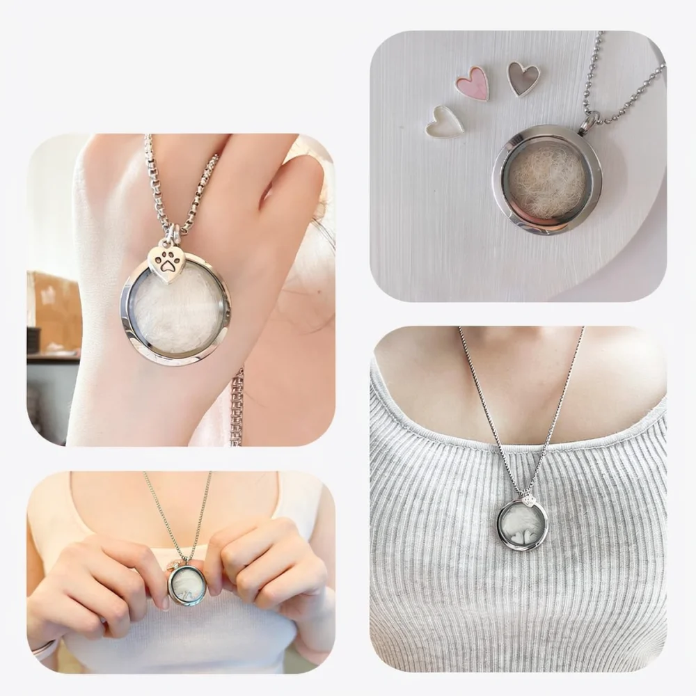 Pet Memory Keepsake Necklace Heart Pendant Jewelry For Ashes Fur Tooth Stainless Steel Gift For Pet Owners