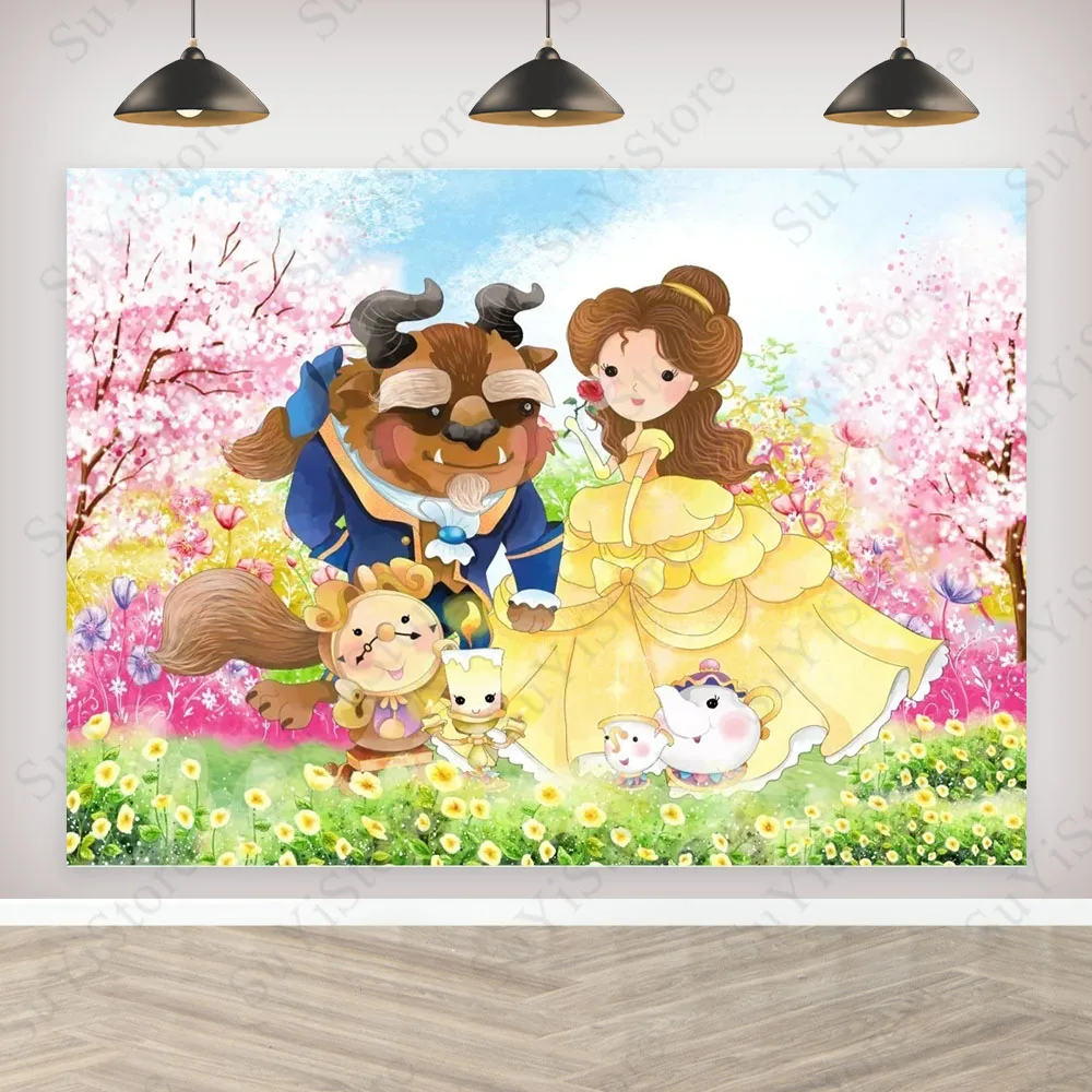 Beauty and the Beast Photography Backdrop Disney Princess Belle Kids Girls 1st Birthday Photo Background Decor Props