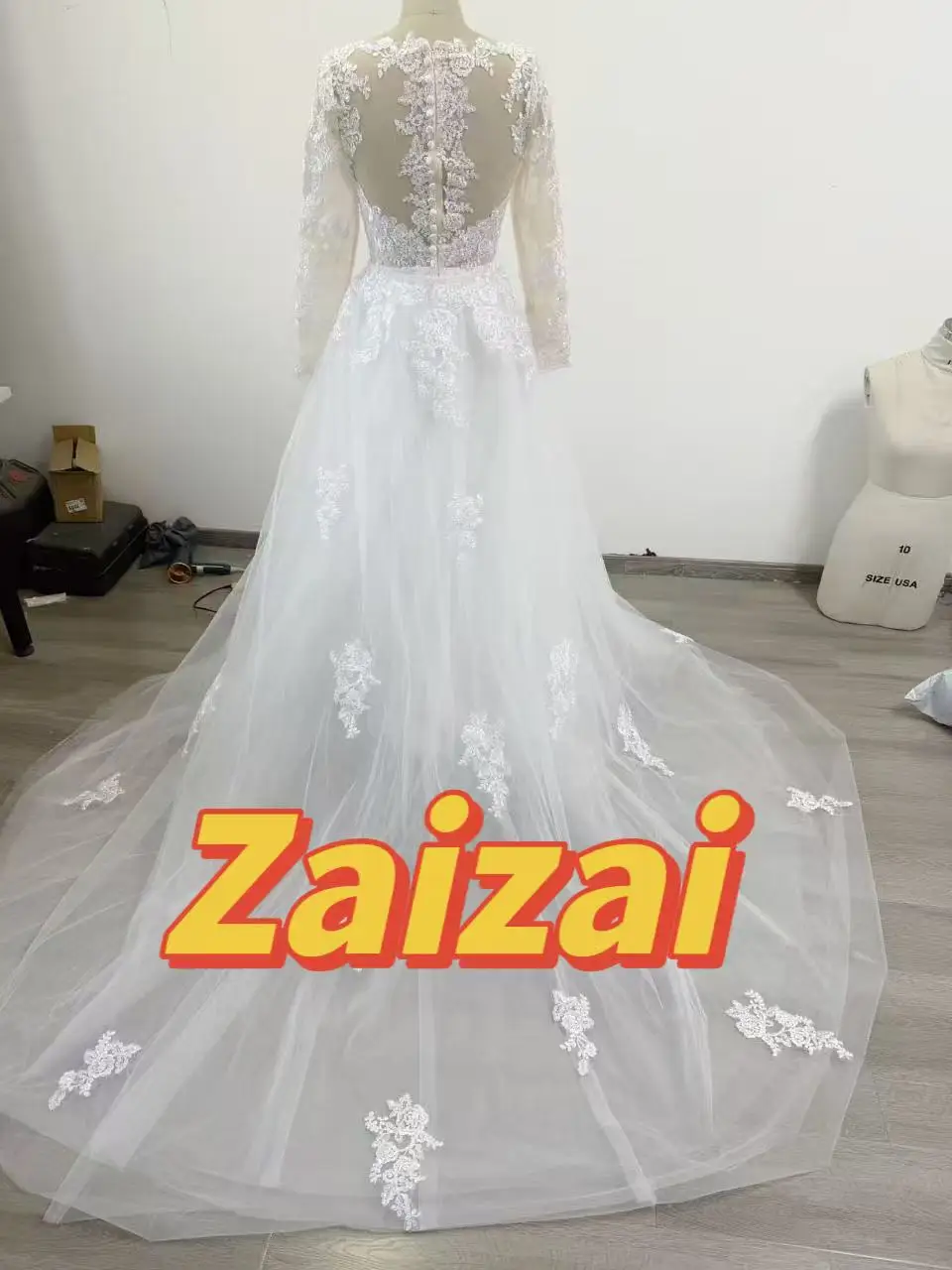 Vestido de novia de sirena con calcomanía de encaje, Sexy y precioso, personalizado, con tren desmontable, manga larga, cuello en V, 2025