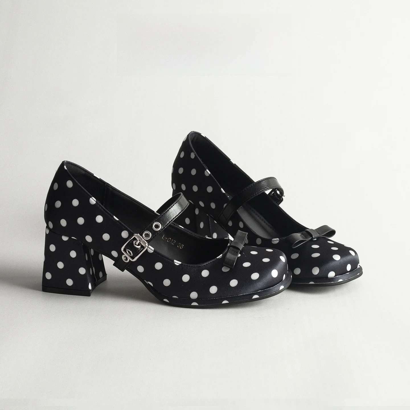 Retro Polka Dot Bow Mary Jane Women's Fashionable Personality Buckle Thick High Heel Semi-Up Open-Toe Single Shoes