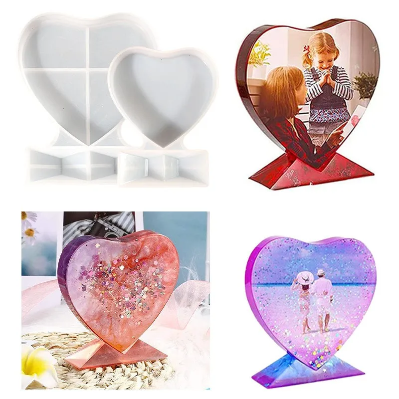 Großes Herz Foto rahmen Silikon form Liebe Bild Foto rahmen Tisch dekoration Epoxidharz Formen DIY Home Craft Ornament