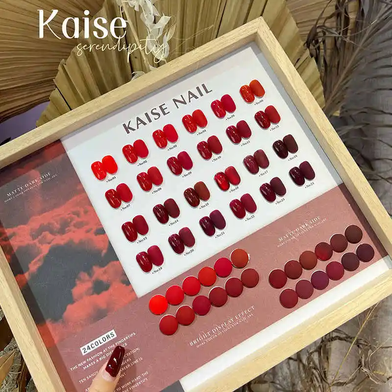 KAISE Non corrispondente 24 colori Serie rossa Set di gel per unghie Nail salon 2024 Nuova vendita calda Gel UV non tossico Kit per nail art di moda all'ingrosso