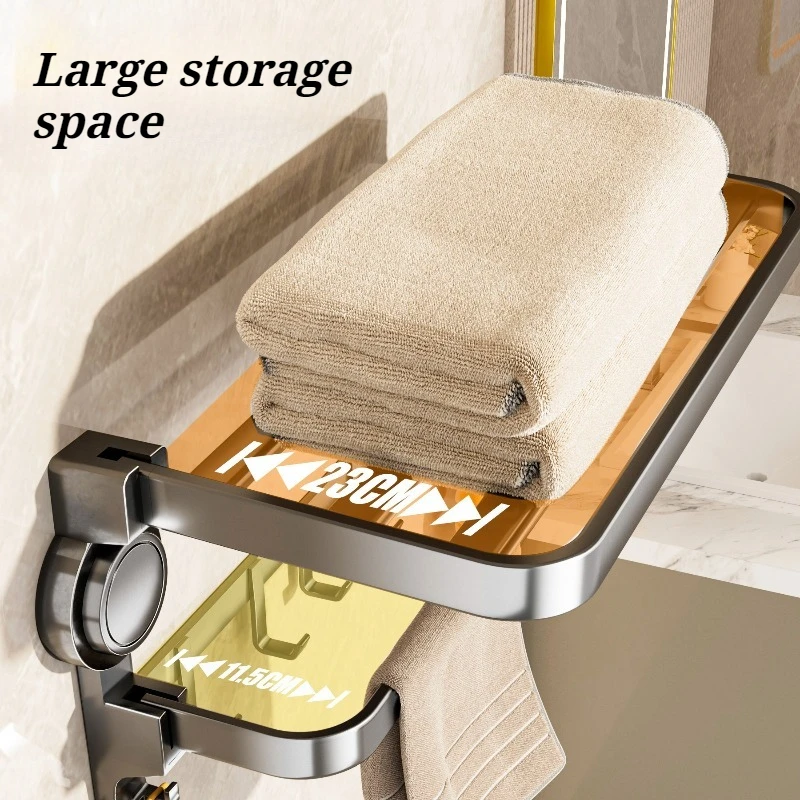 Bathroom Folding Towel Rack Household Durable Waterproof Stable Double-deck Towel Shelf Storage Bracket Bathroom Accessories