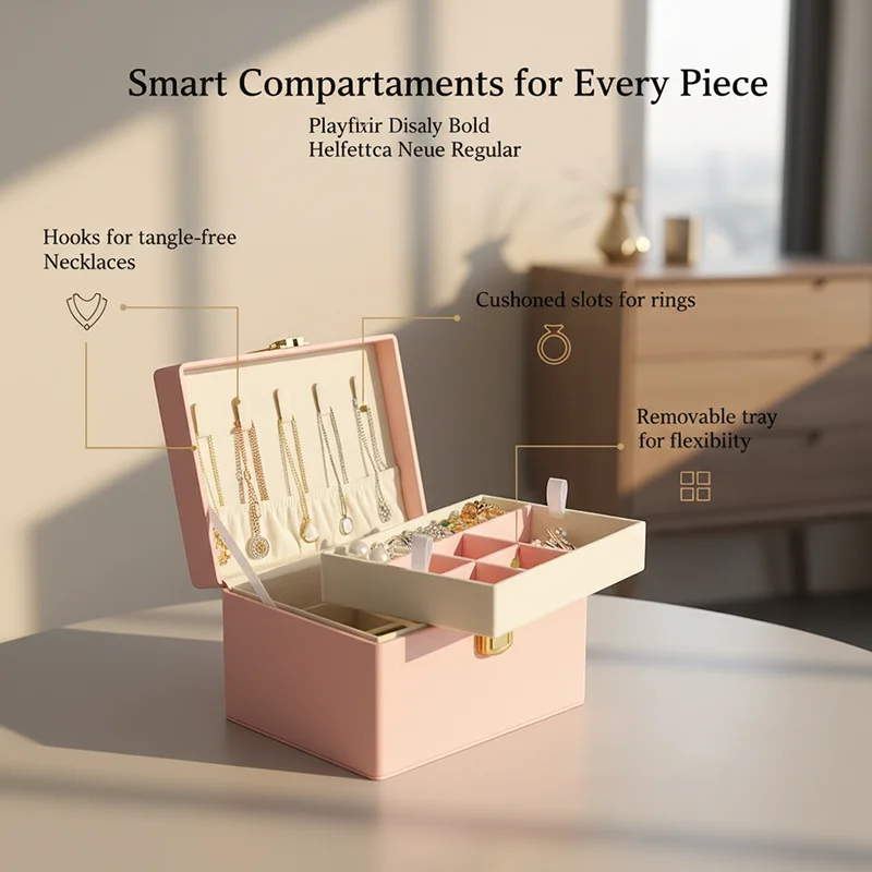 

1 шт. двухслойная коробка для хранения ювелирных изделий с замком для серег, ожерелий и других аксессуаров, коробка-органайзер.