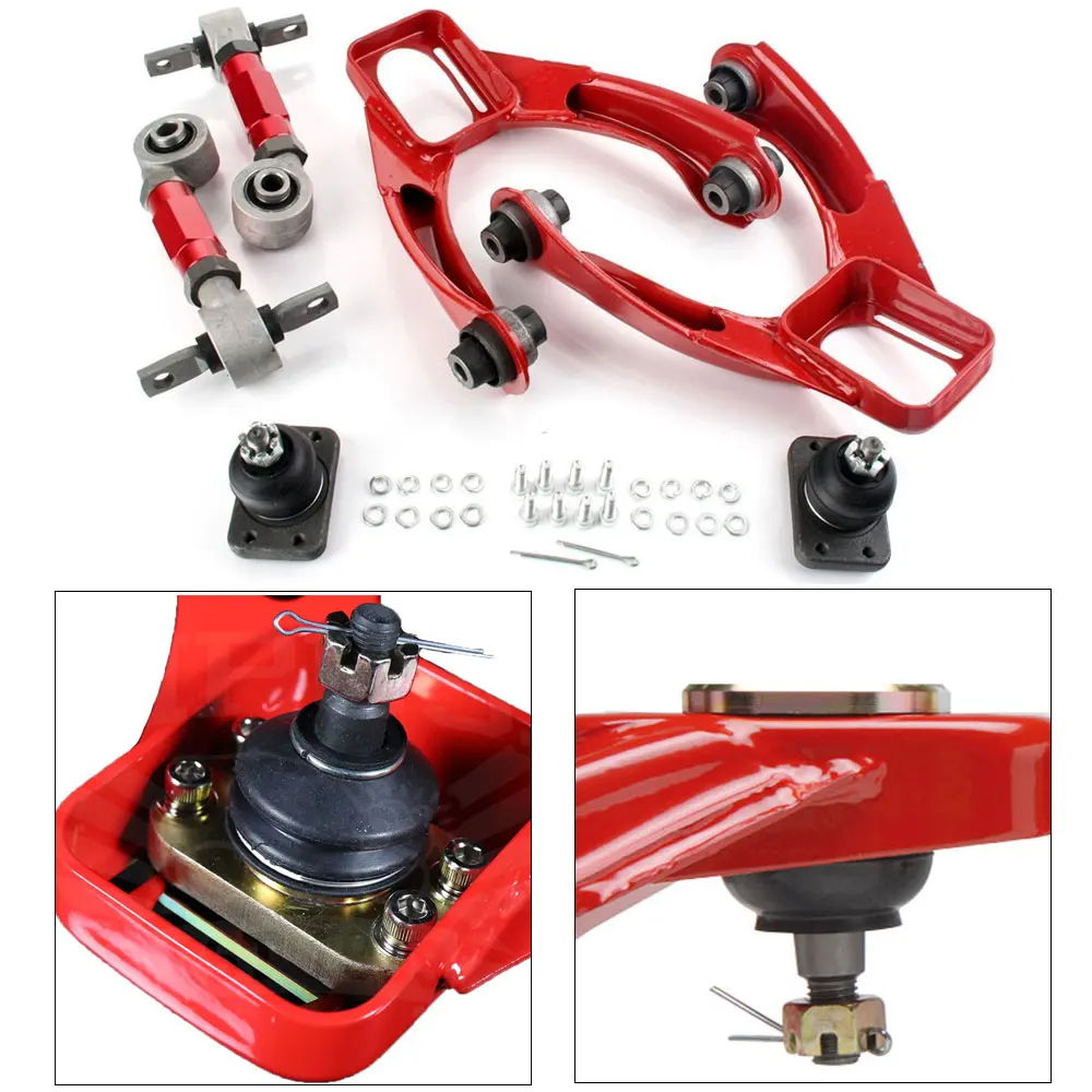 For 96-00 Honda Civic Ek Adjustable Front Upper & Rear Adjustable Camber Kit Red