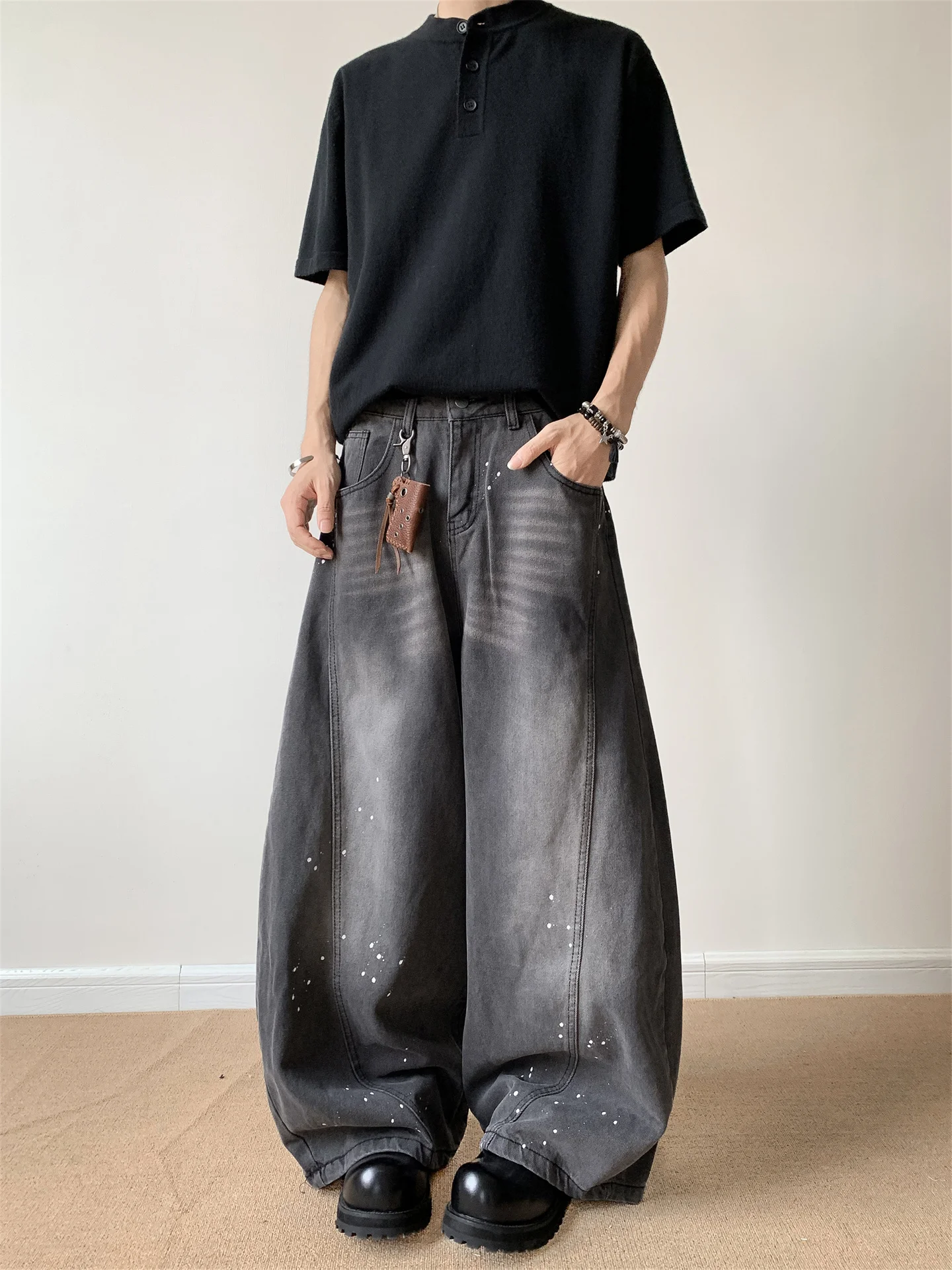 

Мужские джинсы с широкими штанинами в американском стиле ретро, широкие брюки High Street Drapey Waed out ape, мешковатые брюки с ножом на водной талии