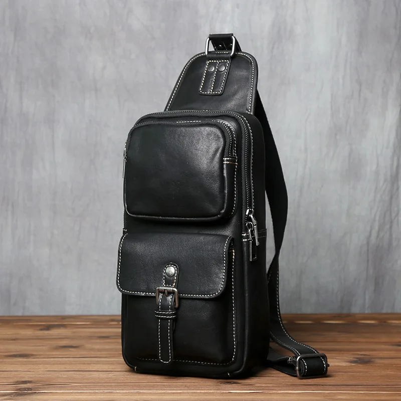 Neue Echtes Leder männer Brust Tasche Handgemachte Top Schicht Rindsleder Umhängetasche Große Kapazität Schulter Tasche Trendy männer tasche NZPJ – Detail 5