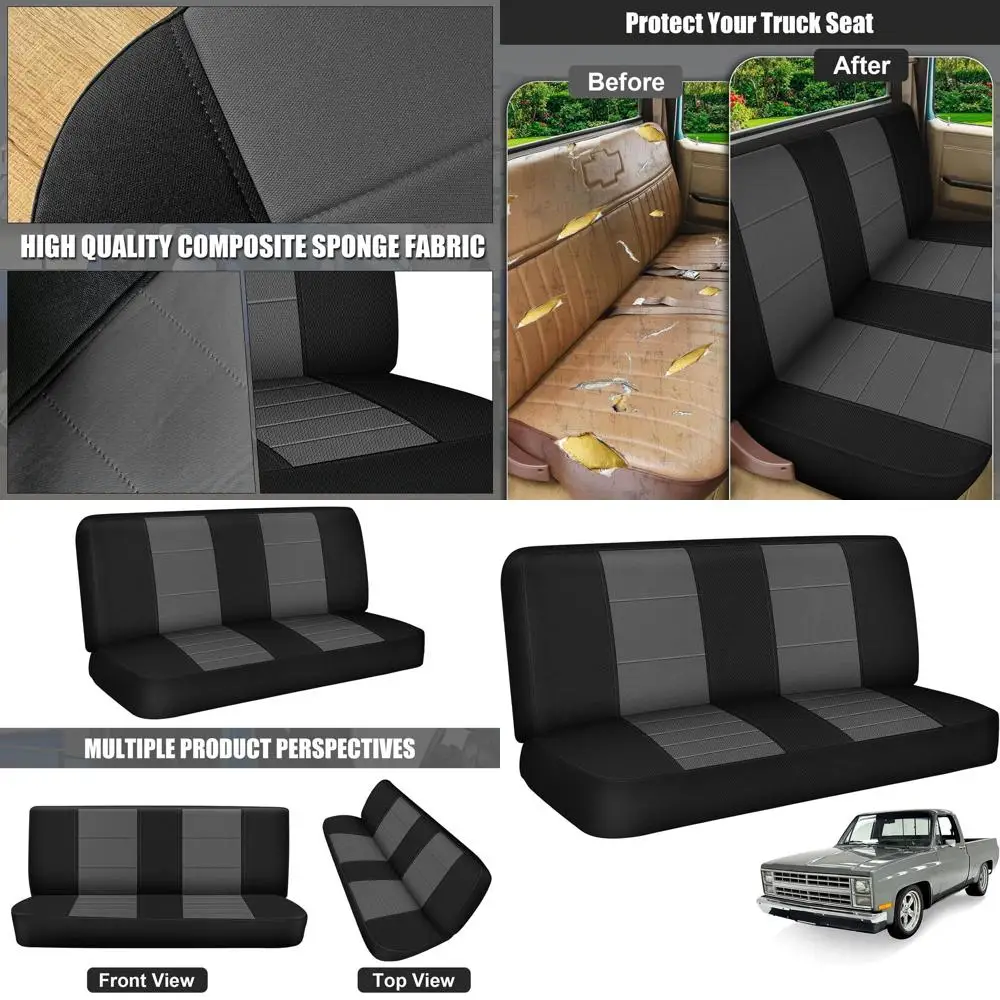 

Front Seat Covers Replace for 1961-1987 Chevy C/K 10 20 Front Bench Seat, Knitted Fabric Composite Soft Foam Lining Airmesh Brea
