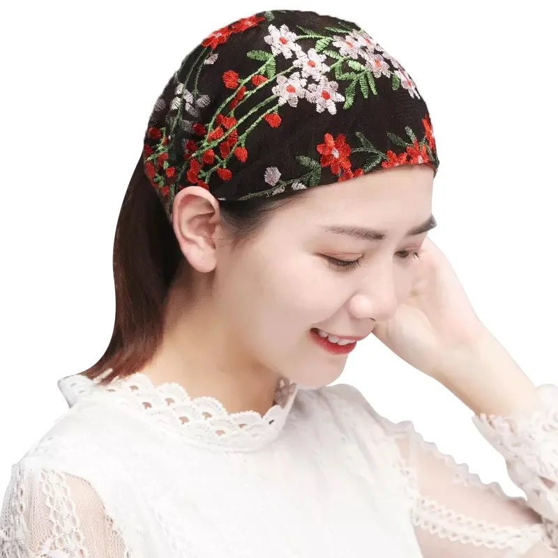 

Летний тонкий платок с вышивкой, резинка для волос, женская модная широкая кружевная повязка на голову с широким краем, аксессуар для волос