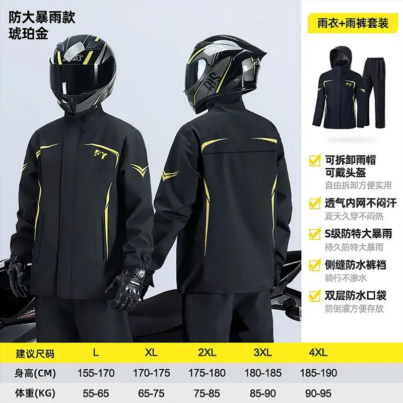 Men's Split Motorcycle Rain Suit Heavy Duty Waterproof Raincoat Pants Set with Shoe Covers
