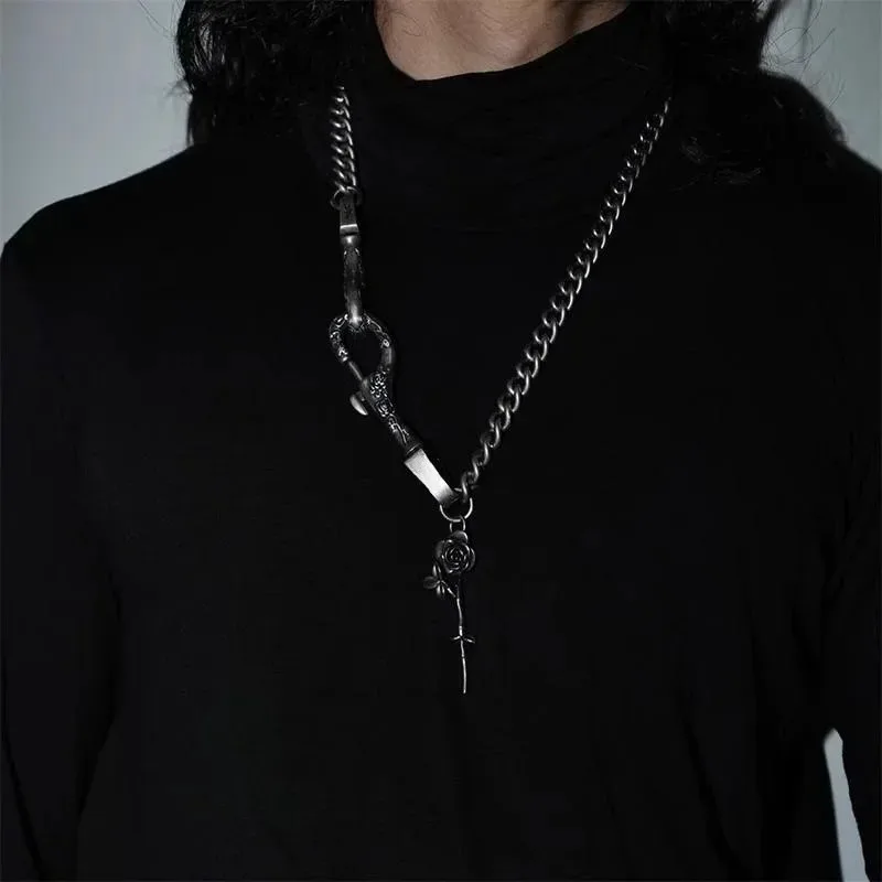 

Found Form 3D Rose Belt Chain Vintage Gothic Metal, Unisex Waist Accessory for Pants Skirts, Punk Jewelry Gift
