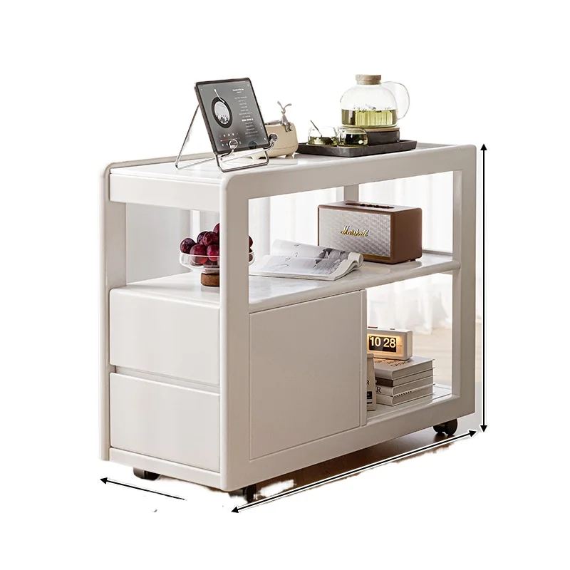 

Solid wood sofa side cabinet, rock slab with wheels Nordic small apartment movable small coffee table