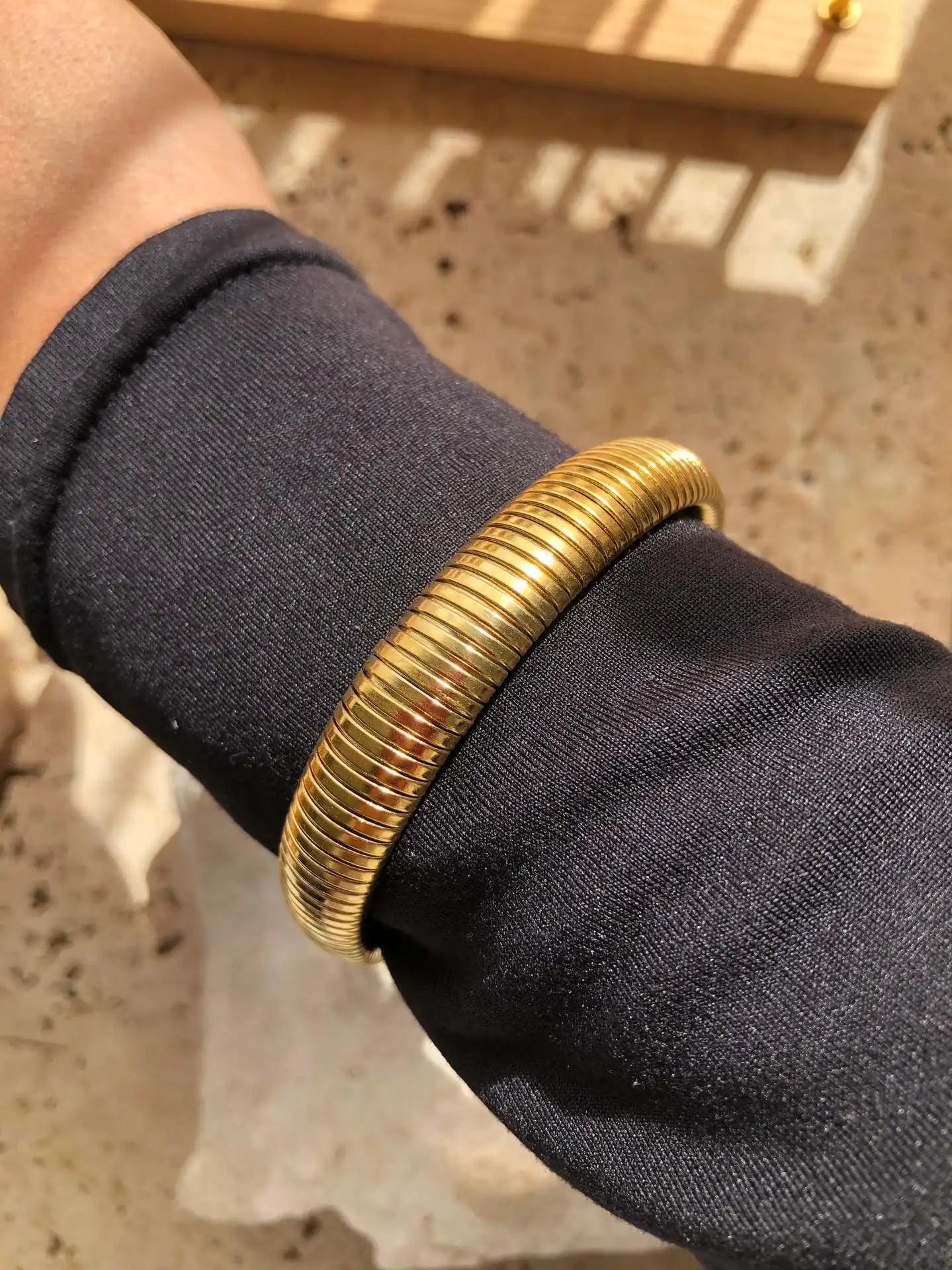 1 Piece Fashionable European and American Style Exaggerated Stacked Bracelet Stainless Steel Anti-fade 10mm/12mm/16mm Size Avail