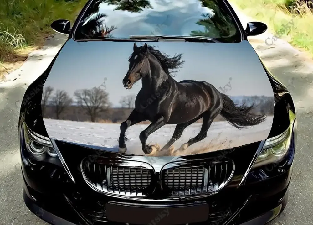 

Horse in Snowy Field Car Hood Vinyl Stickers Wrap Vinyl Film Engine Cover Decals Sticker Universal Car Hood Protective Film